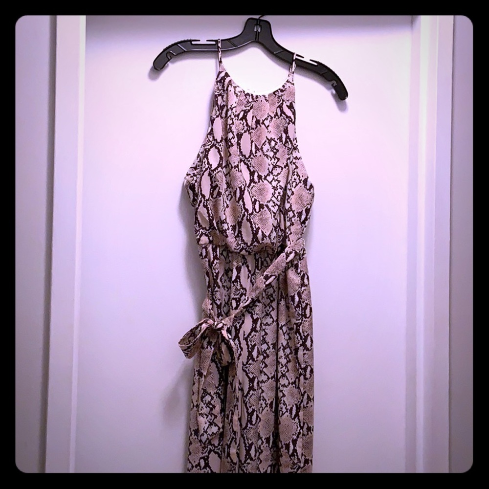 LUSH Neutral Snake Print Halter Jumpsuit - Size Medium - NWOT